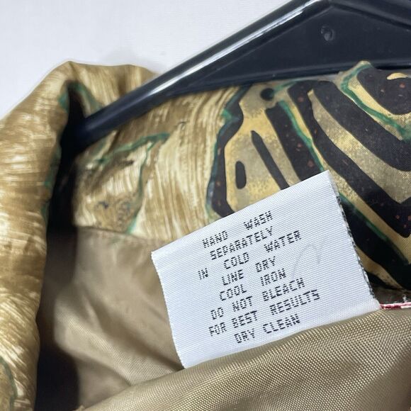 Vtg 80s Womens Jacket L 100% Silk Button Front Retro Tribal Pattern Patchwork - Picture 8 of 8